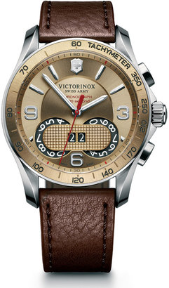 Swiss Army 566 Victorinox Swiss Army Classic Chronograph Watch with Leather Strap, Brown
