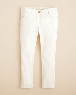 Chloé Girls' Cotton Twill Pants with Scalloped Trim - Sizes 2-6