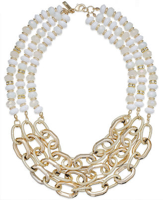 INC International Concepts Gold-Tone White Stone and Chain Link Frontal Necklace