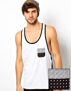 ASOS Vest With Printed Pocket And Extreme Racer Back