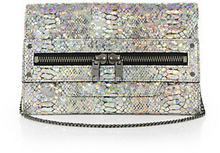 Milly Holographic Python-Embossed Clutch