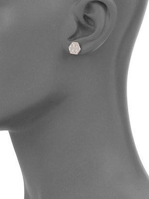 Tory Burch Hexagon Logo Stud Earrings/Silvertone