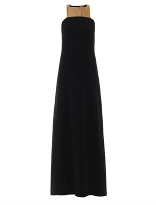 Osman Brocade-neckline crepe dress