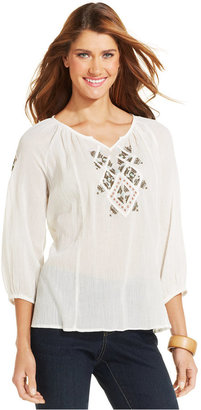 Style&Co. Embroidered Beaded Peasant Top