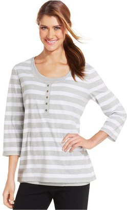 Style&Co. Petite Striped Layered Henley Top