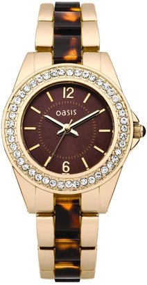 Oasis Ladies Brown Set Dial Gold Tone and Tortoise Shell Bracelet Watch