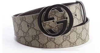 Gucci brown logo embossed rubberized leather GG buckle belt