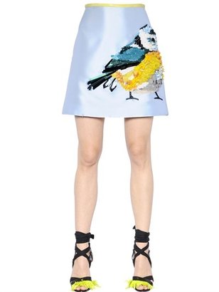 MSGM Sequined Bird On Techno Duchesse Skirt