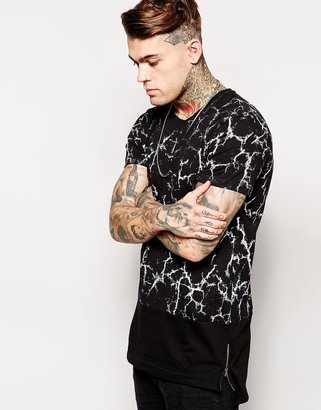 AKA New York 679 AKA Longline T-Shirt In Marble Effect With Side Zips Exclusive To Asos - Black