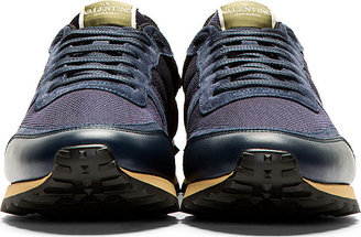 Valentino Navy Mesh & Leather Studded Sneakers