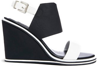 Senso Olive White/ Black Colour Block Wedge Sandals
