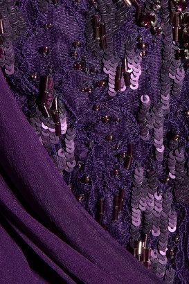 Matthew Williamson Embellished lace and draped silk-chiffon dress
