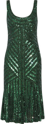 Badgley Mischka Bead-embellished sequined tulle dress