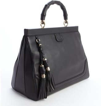 Gucci Black Leather Bamboo Top Handle Tote