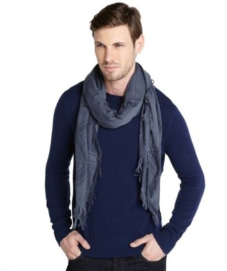 Gucci navy cotton GG end frayed gauze scarf