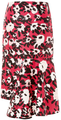 Marni Floral-Print Asymmetric-Hem Skirt Raspberry
