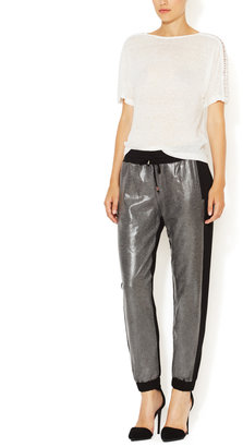 Metallic Faux-Leather Front Jogger