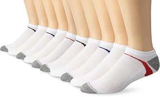 Hanes Men's 10 Pack X-Temp No Show Socks, White/Red, 10-13/Shoe Size 6-12