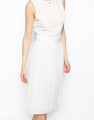 ASOS Midi Skater Dress With Pleated Skirt And Belt