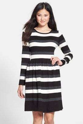 Vince Camuto Stripe Long Sleeve Fit & Flare Sweater Dress (Petite)
