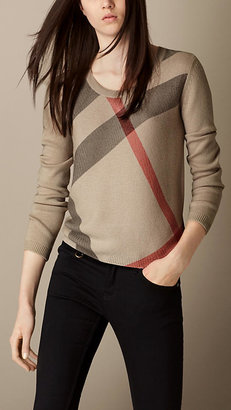 Burberry Check Detail Wool Cashmere Sweater