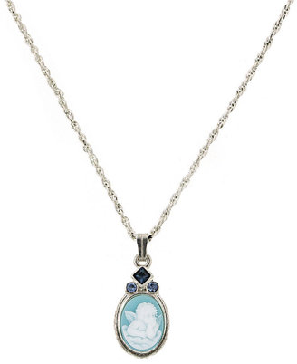 Vatican Necklace, Silver-Tone Blue Cameo Angel Pendant