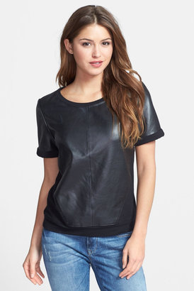 Halogen Leather & Knit Mixed Media Top (Petite)