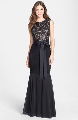 Betsy & Adam Sequin Lace Bodice Gown