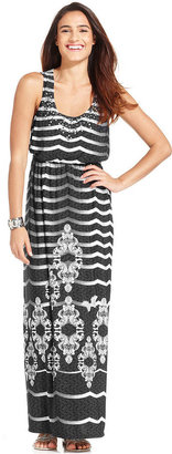 Style&Co. Studded Printed Blouson Maxi Dress