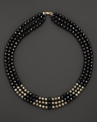 Bloomingdale's Three Row Black Agate and Pyrite Roundel Necklace, 17"