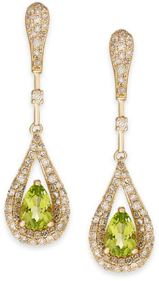 Macy's Peridot (7/8 ct. t.w.) and Diamond (1/2 ct. t.w.) Teardrop Earrings in 14k Gold