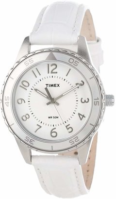 Timex Women's T2P022 White Calf Skin Analog Quartz Watch with White Dial