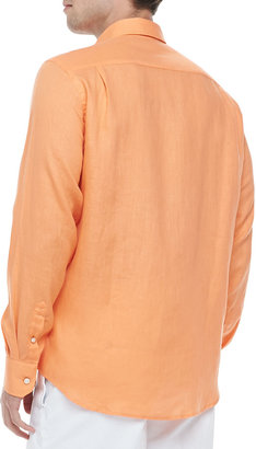 Vilebrequin Long-Sleeve Button-Up Linen Shirt, Tangerine