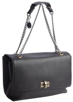 Lanvin black leather silver braided chain shoulder bag
