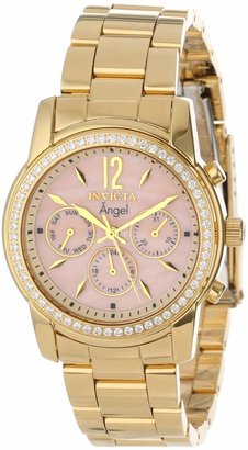 Invicta Women's 11772 Angel Pink Dial Cubic Zirconia Accented 18k Gold Ion-Plated Stainless Steel Watch