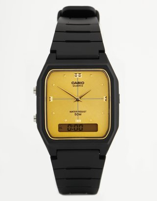 Casio Gold Face Black Resin Strap Watch AW48HE-9A - Black