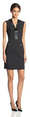 Marc New York 1609 Marc New York by Andrew Marc Women's V-Neck Zipper And Faux Leather Detail Dress