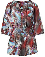 Matthew Williamson Rust Smocked Silk Top with Feather Print