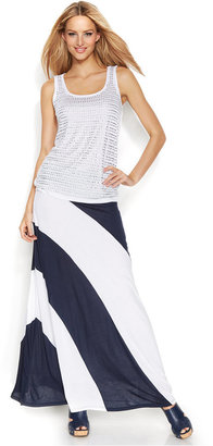 INC International Concepts Petite Colorblock-Stripe Maxi Skirt
