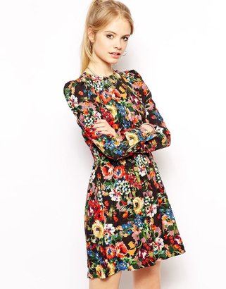 Love Moschino Dress with Puff Sleeves in Floral Print