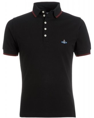 Vivienne Westwood Polo, Black Short Sleeve Bordeaux Tipped Polo Shirt