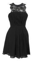 Elise Ryan Womens Skater Dress with Scallop Lace- Black