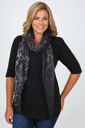 Yours Clothing Black And Grey Leopard Border Print Scarf