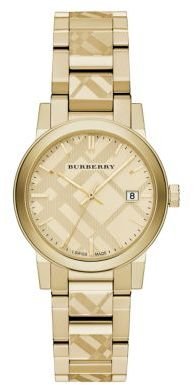 Burberry Goldtone IP Stainless Steel Check Etched Bracelet Watch/34MM