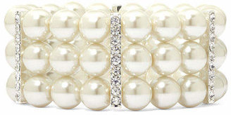 Vieste Rosa Vieste Silver-Tone Pearlized Glass Bead 3-Row Stretch Bracelet