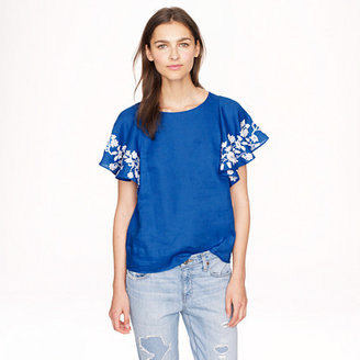 J.Crew Collection embroidered linen flounce top