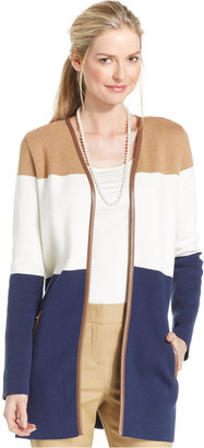 Charter Club Colorblocked Open-Front Cardigan