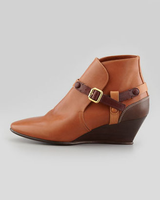 Chloé Low Wedge Bootie with Contrast Harness, Tan