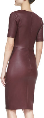 Cushnie Short-Sleeve Stretch Leather Dress, Bordeaux