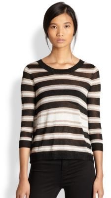 Aiko Tamika Metallic Striped Split-Back Sweater